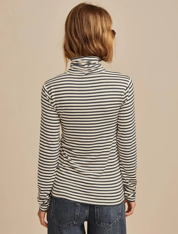 Lucky Brand Knit Tops Women Turtleneck Layering Top Navy Stripe