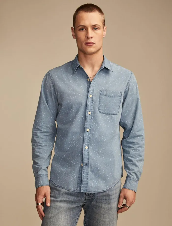 Lucky Brand Shirts and Tops Men Printed Poplin Long Sleeve Shirt Indigo Print