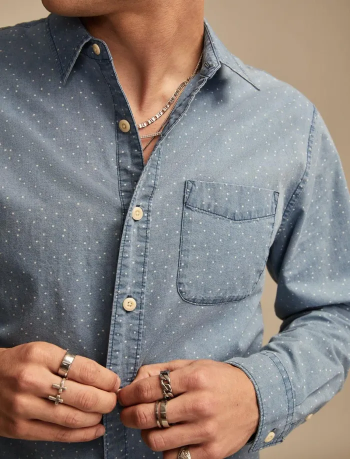 Lucky Brand Shirts and Tops Men Printed Poplin Long Sleeve Shirt Indigo Print