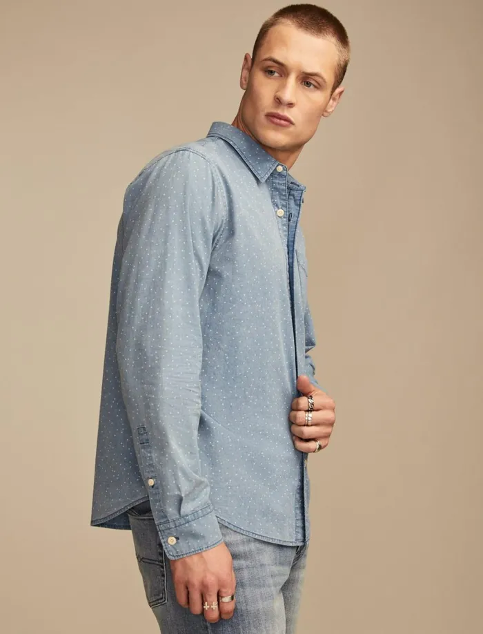 Lucky Brand Shirts and Tops Men Printed Poplin Long Sleeve Shirt Indigo Print