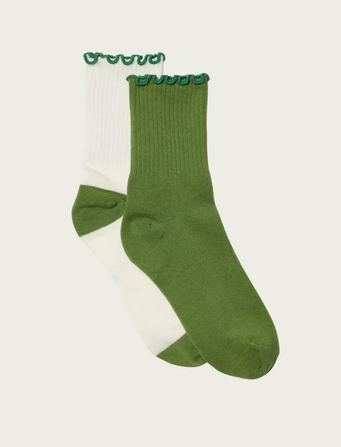 Lucky Brand Socks Women Solid Ruffle Crew Sock Pack Dusty Olive