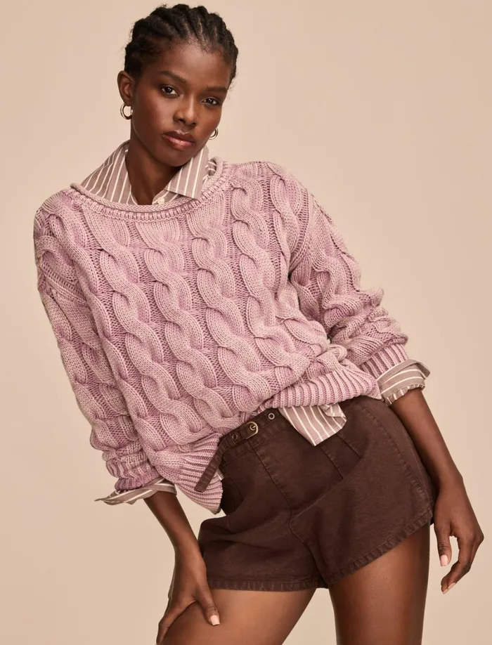 Lucky Brand Sweaters and Sweatshirts Women Cable Sweater Pullover Elderberry
