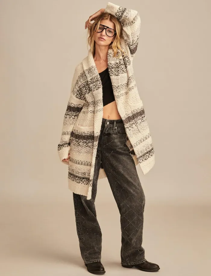Lucky Brand Sweaters and Sweatshirts Women Fairisle Coatigan Cream Combo