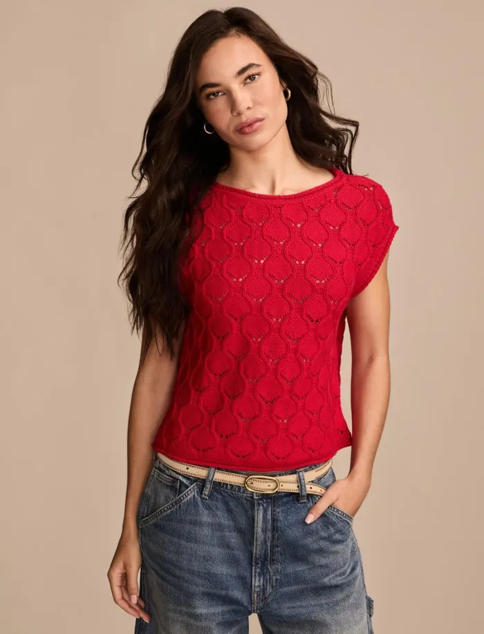 Lucky Brand Sweaters and Sweatshirts Women Pointelle Bobble Sweater Vest Lollipop