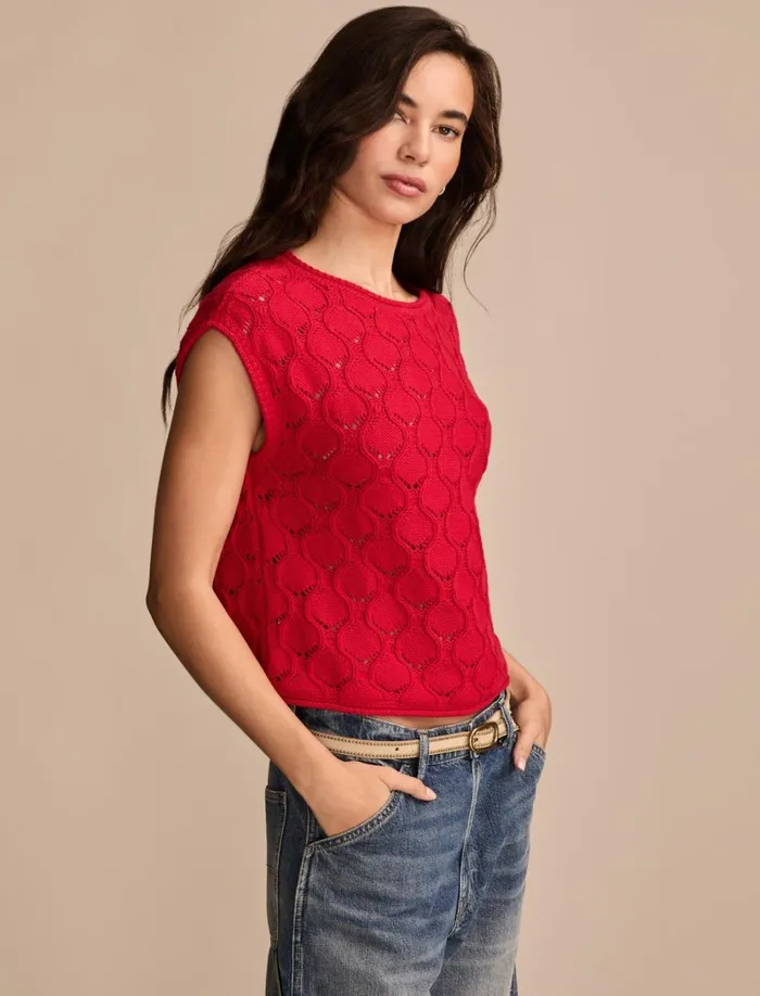 Lucky Brand Sweaters and Sweatshirts Women Pointelle Bobble Sweater Vest Lollipop
