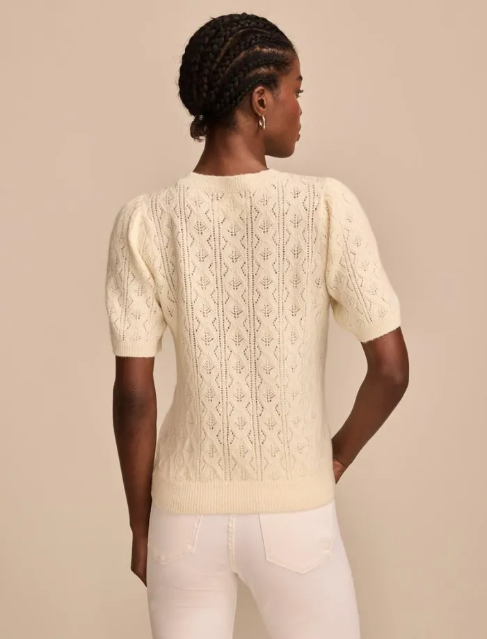 Lucky Brand Sweaters and Sweatshirts Women Puff Sleeve Pointelle Sweater Tee Turtledove