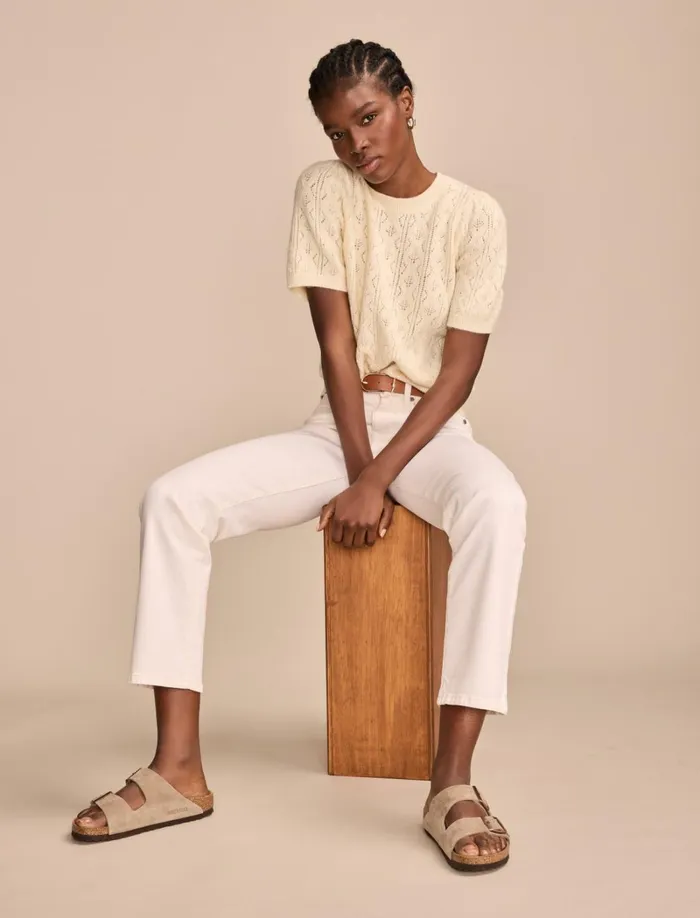 Lucky Brand Sweaters and Sweatshirts Women Puff Sleeve Pointelle Sweater Tee Turtledove
