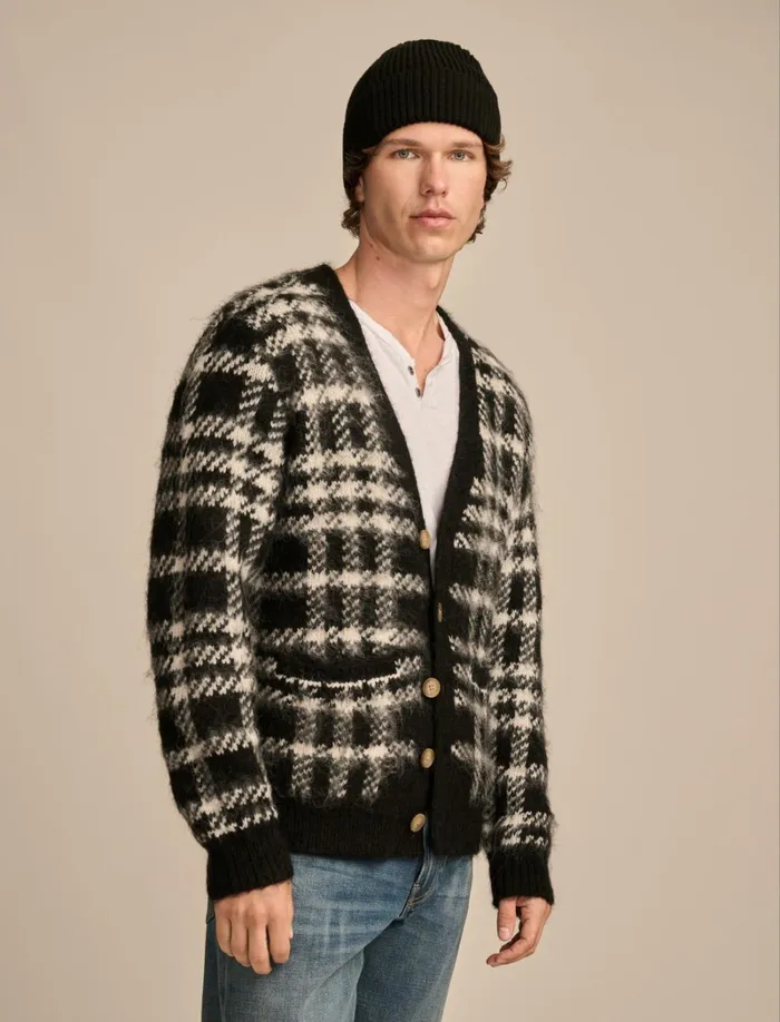 Lucky Brand Sweaters Men Jacquard Brushed Cardigan Black Combo