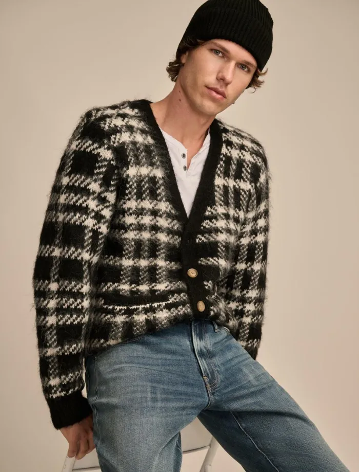 Lucky Brand Sweaters Men Jacquard Brushed Cardigan Black Combo