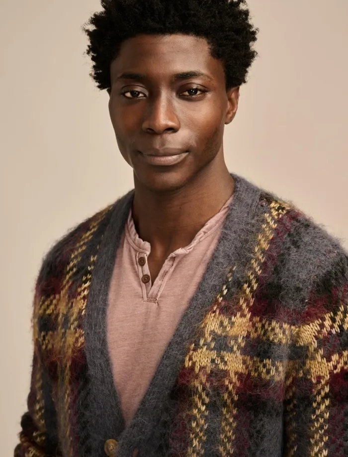 Lucky Brand Sweaters Men Jacquard Brushed Cardigan Denim Multi