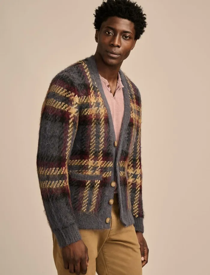 Lucky Brand Sweaters Men Jacquard Brushed Cardigan Denim Multi