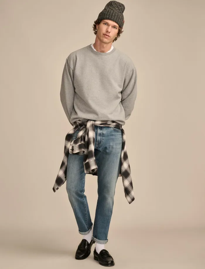 Lucky Brand Sweaters Men Relaxed Fleece Crew Heather Grey