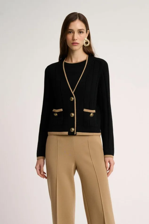 Luisa Spagnoli Cardigan Mozione 8211 Bon Ton Cardigan Blackcamel 8211 Women Luisa Spagnoli Cardigan Mozione 8211 Bon Ton Cardigan Blackcamel 8211 Women
