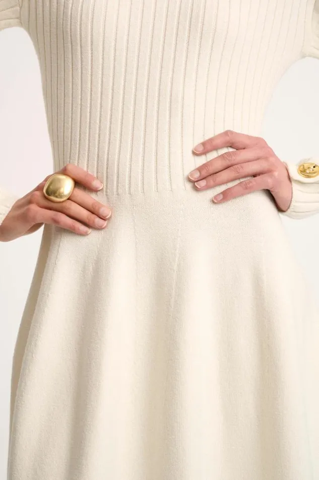 Luisa Spagnoli Dresses and Jumpsuits Miriam 8211 Dress With Buttons 8211 Fashion Show Cream 8211 Women Luisa Spagnoli Dresses and Jumpsuits Miriam 8211 Dress With Buttons 8211 Fashion Show Cream 8211 Women