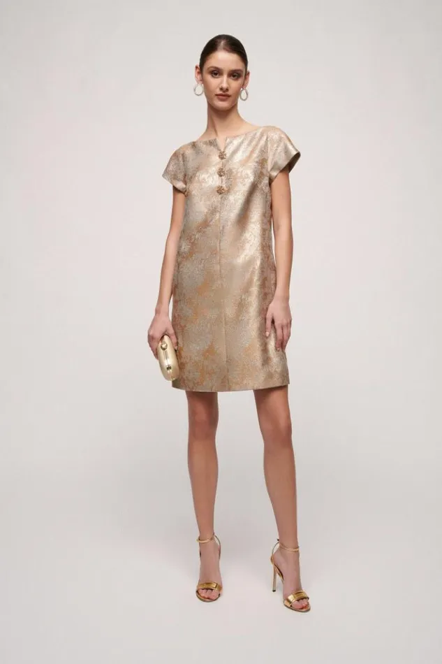 Luisa Spagnoli Formal Dresses Giorgina 8211 Short Elegant Dress Gold 8211 Women Luisa Spagnoli Formal Dresses Giorgina 8211 Short Elegant Dress Gold 8211 Women