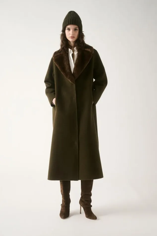 Luisa Spagnoli Outerwear Sussulto 8211 Coat With Faux Fur Lapels 8211 Women Luisa Spagnoli Outerwear Sussulto 8211 Coat With Faux Fur Lapels 8211 Women