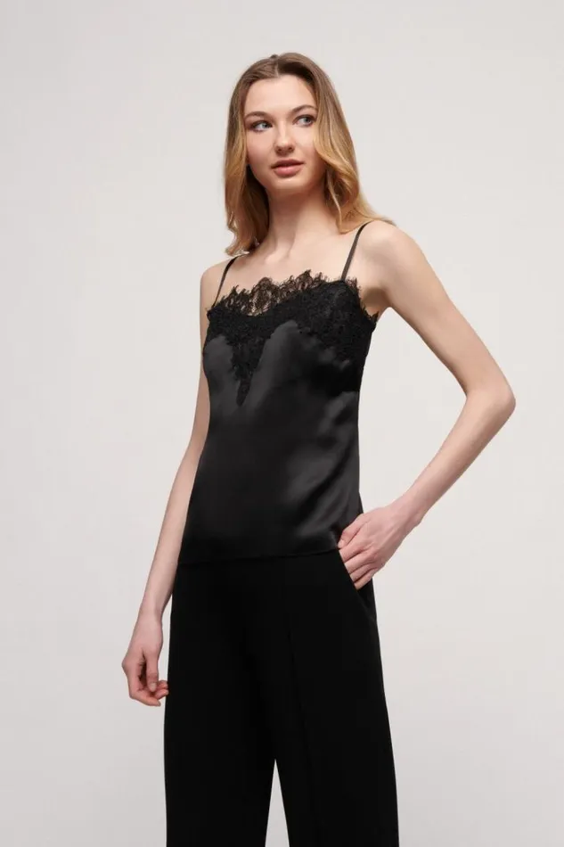 Luisa Spagnoli Tops And TShirts Lilia 8211 Top With Lace Black 8211 Women