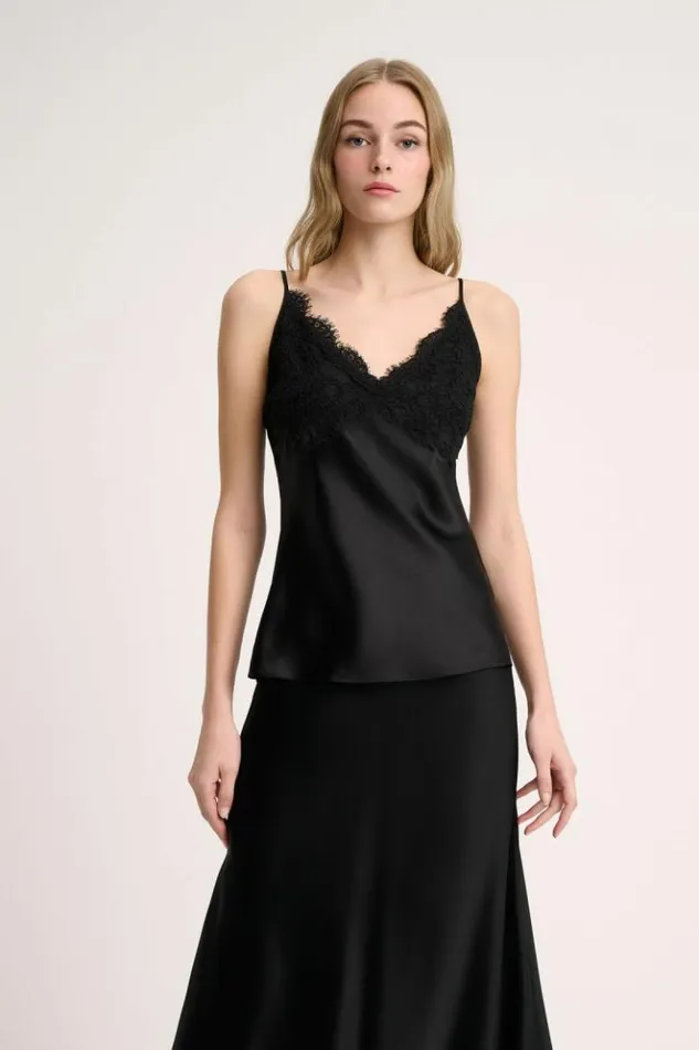 Luisa Spagnoli Tops And TShirts Luogo 8211 Top With Lace Applique Black 8211 Women