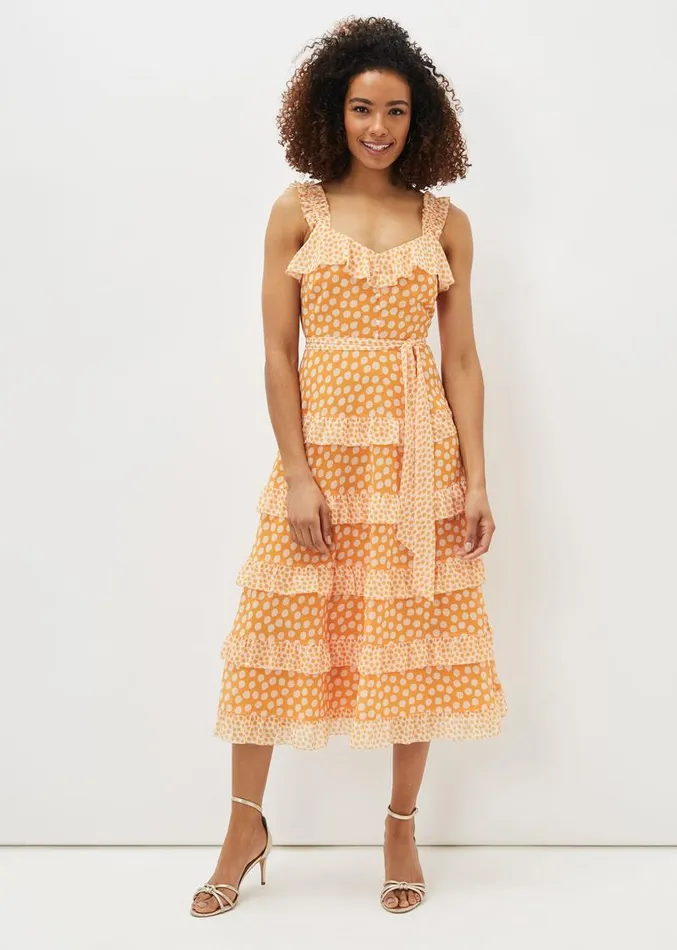 Madaline Spot Ruffle Dress Orangecream Women Phase Eight Dresses