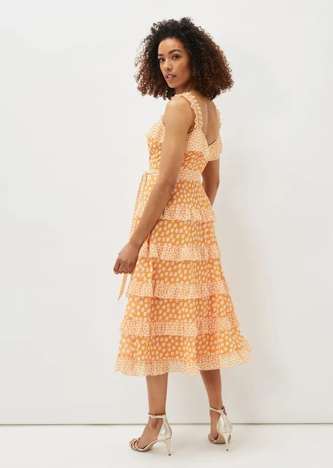 Madaline Spot Ruffle Dress Orangecream Women Phase Eight Dresses