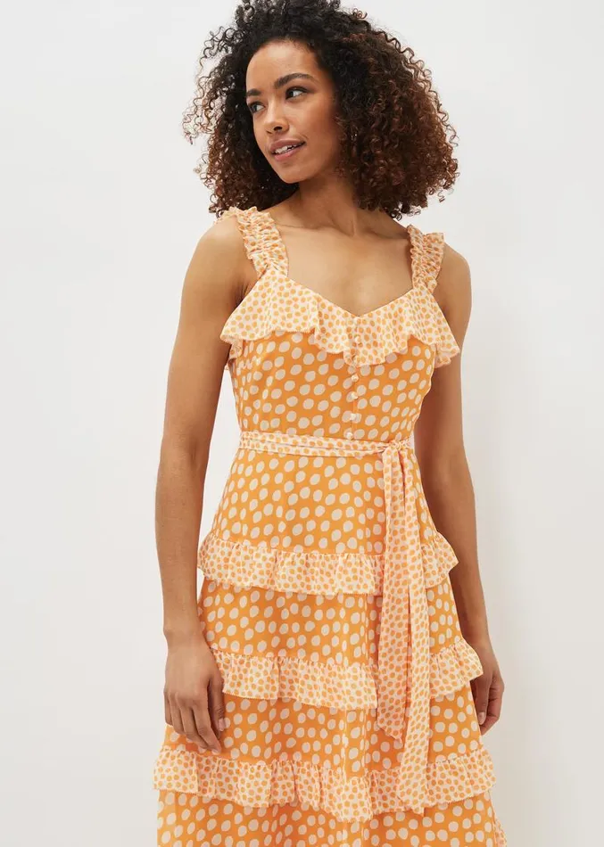 Madaline Spot Ruffle Dress Orangecream Women Phase Eight Dresses