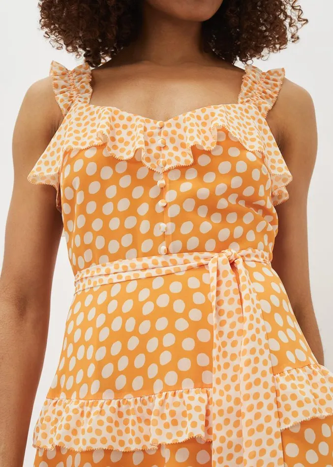 Madaline Spot Ruffle Dress Orangecream Women Phase Eight Dresses