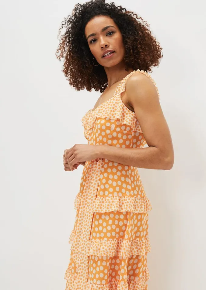 Madaline Spot Ruffle Dress Orangecream Women Phase Eight Dresses