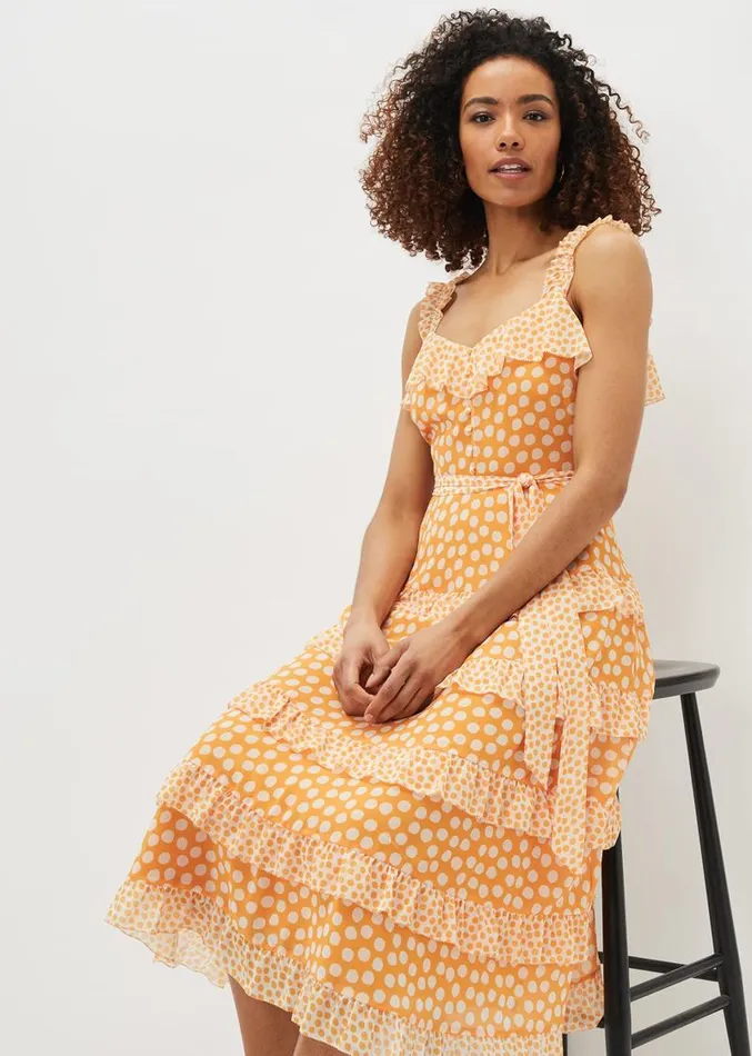 Madaline Spot Ruffle Dress Orangecream Women Phase Eight Dresses