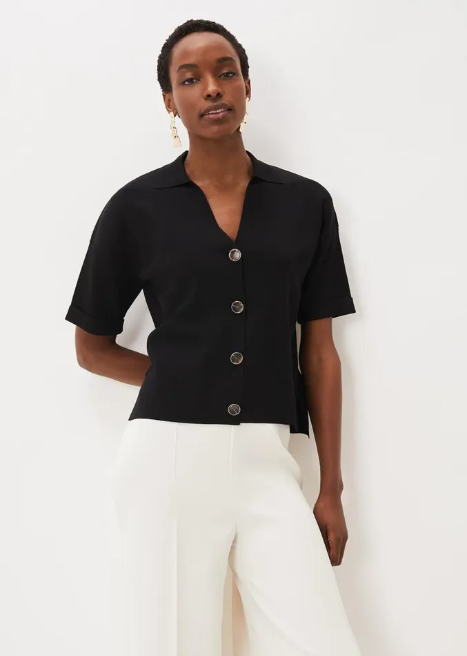 Mae Button Down Knit Black Women Phase Eight Tops and TShirts