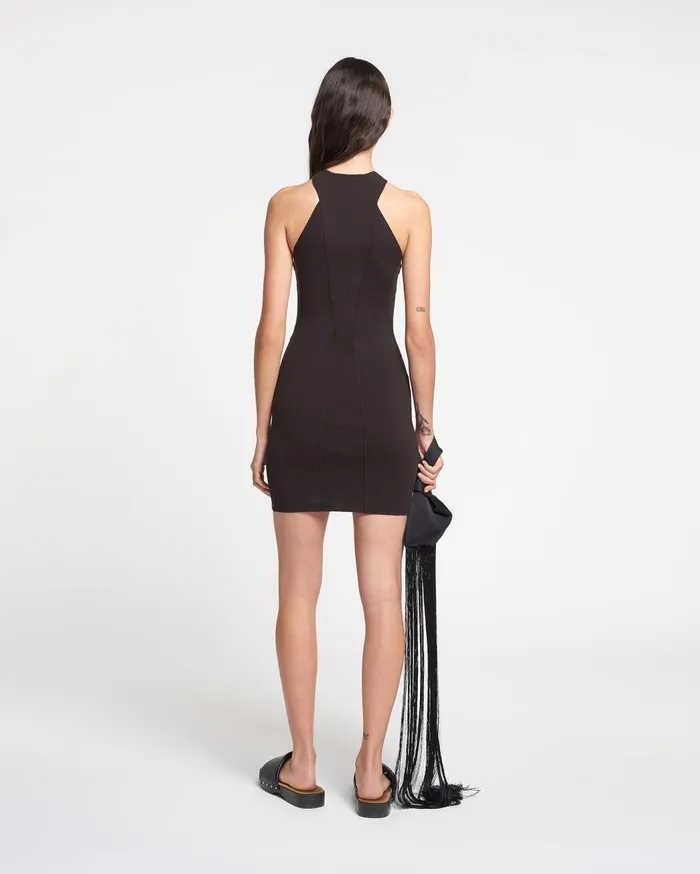Maecy Crocheted RibbedKnit Mini Dress Dark Oak Women Nanushka Dresses