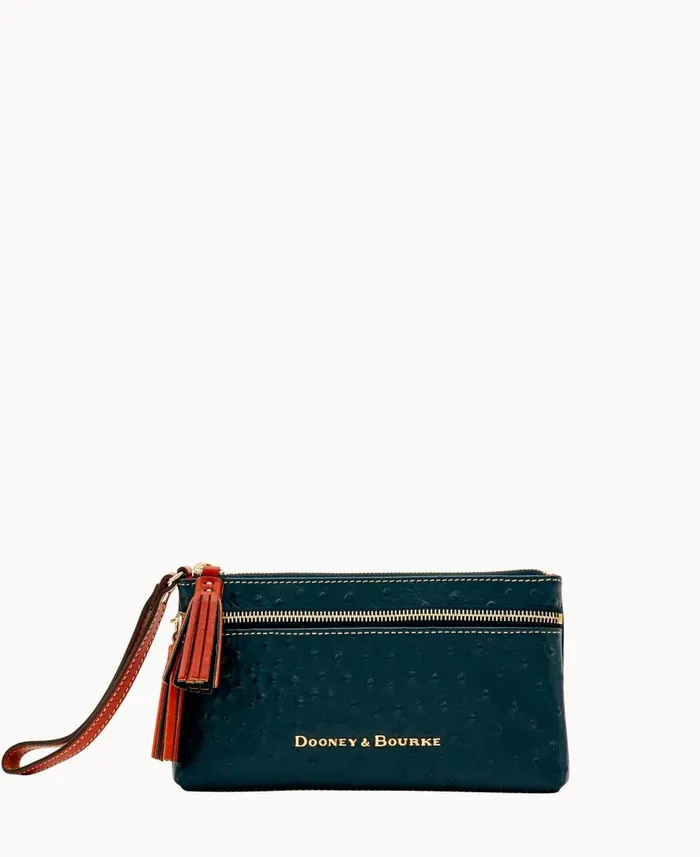 ManWoman Ostrich Double Zip Wristlet Black Dooney and Bourke Wallets