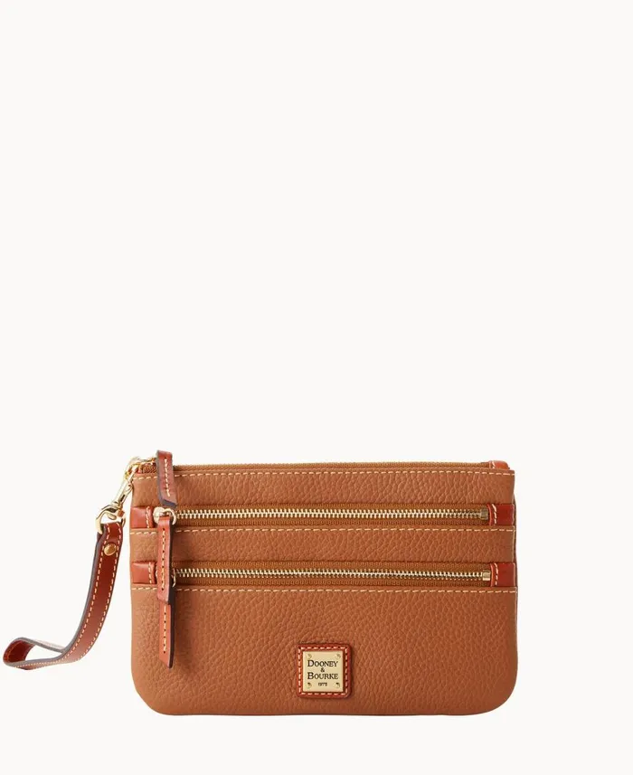 ManWoman Pebble Grain Triple Zip Wristlet Caramel Dooney and Bourke Wallets