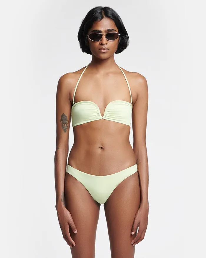 Manou Ruched Halterneck Bikini Top Shadow Lime Women Nanushka Swimwear