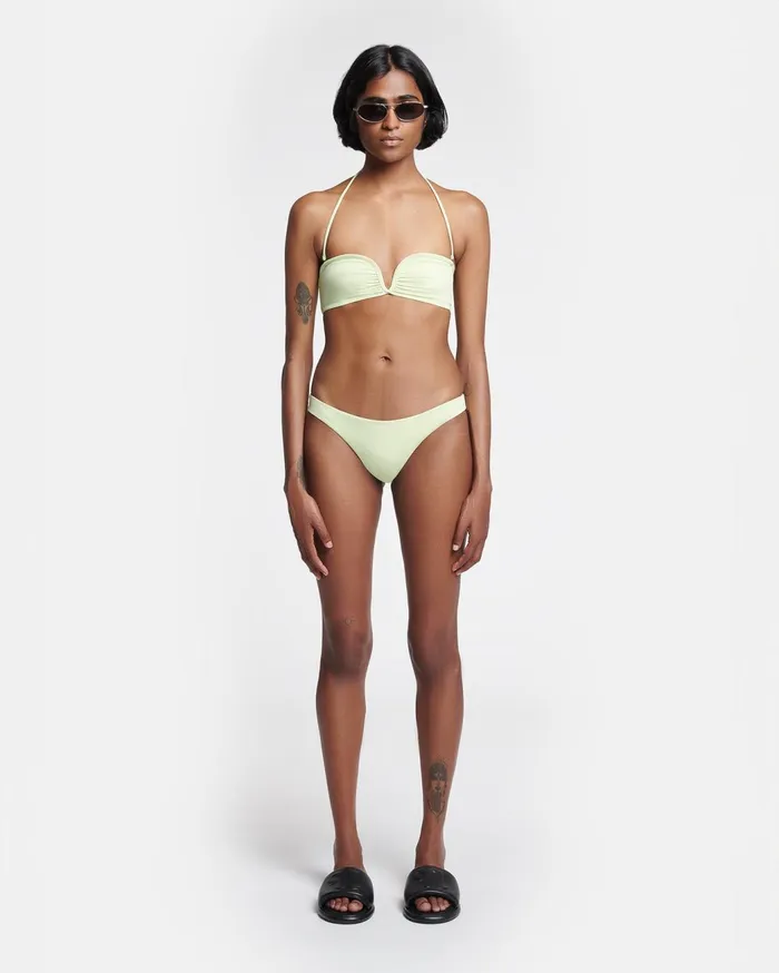 Manou Ruched Halterneck Bikini Top Shadow Lime Women Nanushka Swimwear