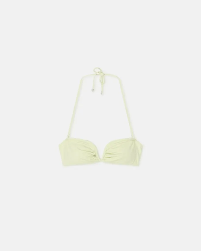 Manou Ruched Halterneck Bikini Top Shadow Lime Women Nanushka Swimwear