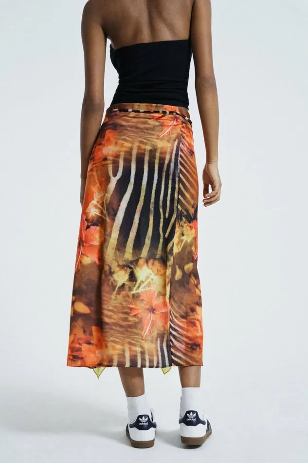 MARIE PRINT SPLIT MAXI SKIRT IN ORANGE Orange Women Jaded London Skirts
