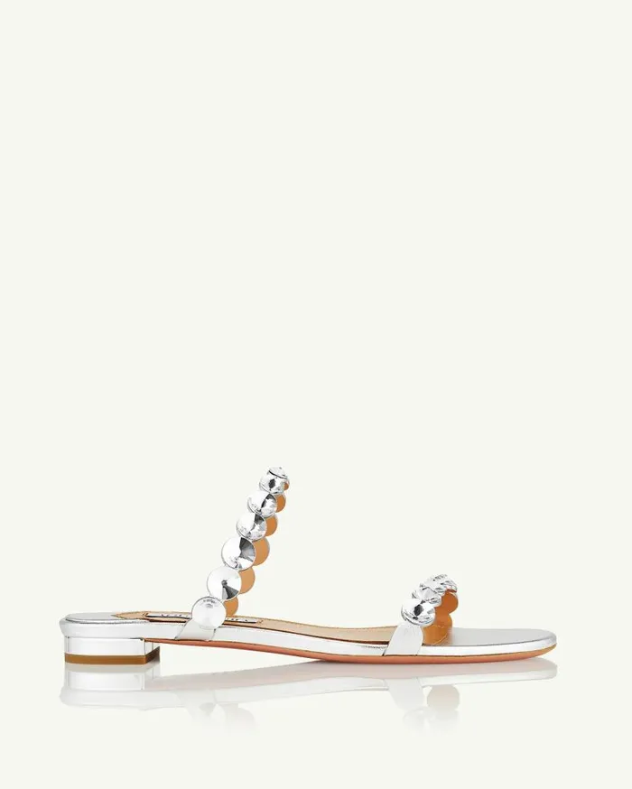 MaxiTequila Sandal Flat Silver Women Aquazzura Flats MaxiTequila Sandal Flat Silver Women Aquazzura Flats