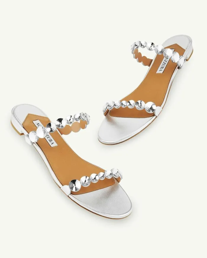 MaxiTequila Sandal Flat Silver Women Aquazzura Flats MaxiTequila Sandal Flat Silver Women Aquazzura Flats