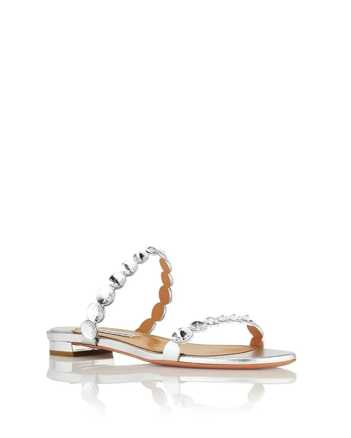MaxiTequila Sandal Flat Silver Women Aquazzura Flats MaxiTequila Sandal Flat Silver Women Aquazzura Flats