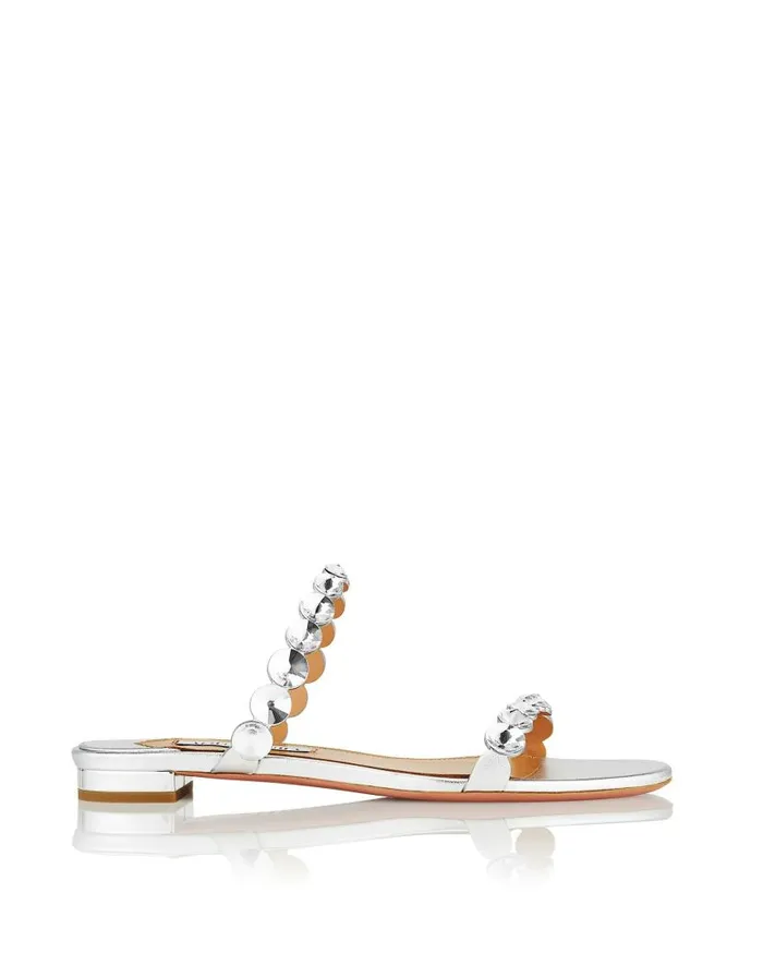 MaxiTequila Sandal Flat Silver Women Aquazzura Flats MaxiTequila Sandal Flat Silver Women Aquazzura Flats