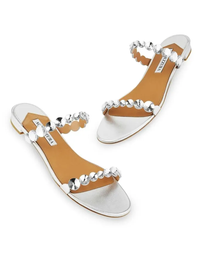 MaxiTequila Sandal Flat Silver Women Aquazzura Flats MaxiTequila Sandal Flat Silver Women Aquazzura Flats