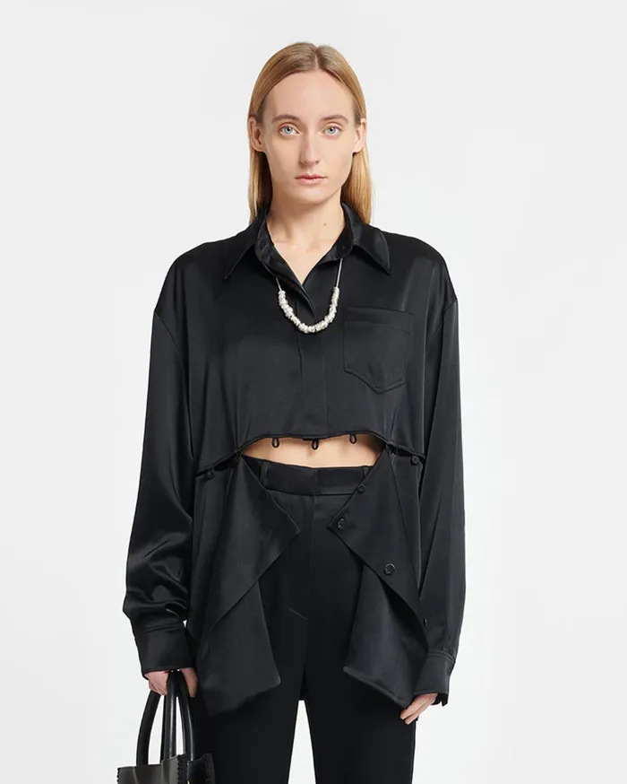 Maxon Slip Satin Shirt Black Women Nanushka Shirts and Blouses