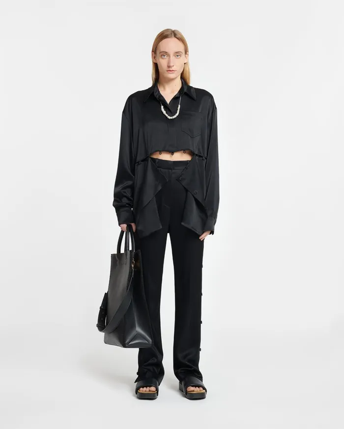 Maxon Slip Satin Shirt Black Women Nanushka Shirts and Blouses