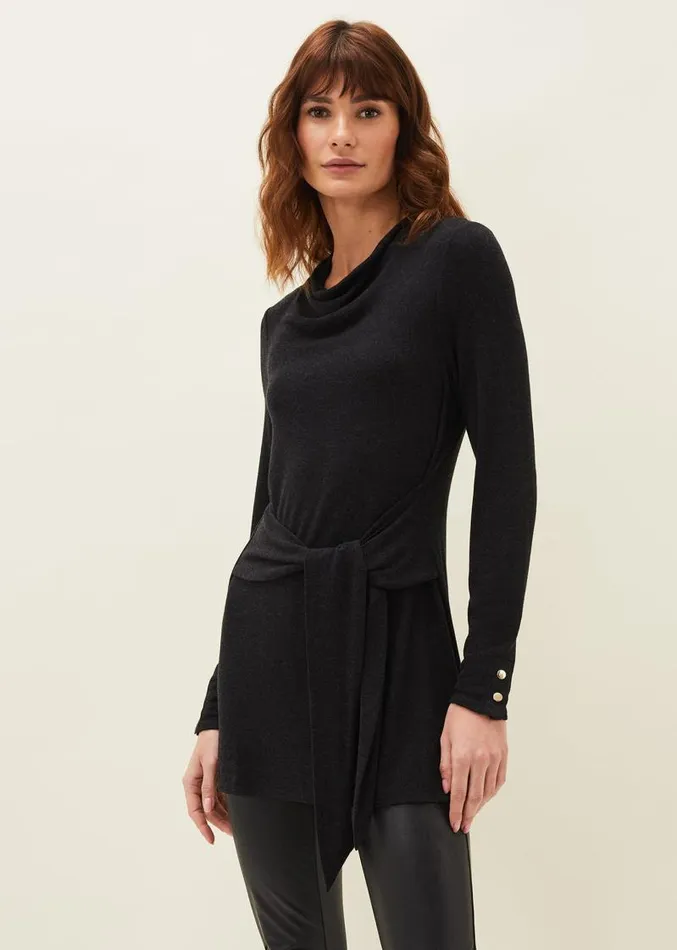Maya Tie Front Longline Top Charcoal Women Phase Eight Tops and TShirts
