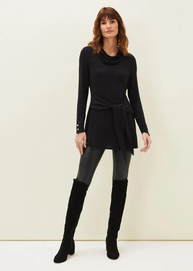 Maya Tie Front Longline Top Charcoal Women Phase Eight Tops and TShirts