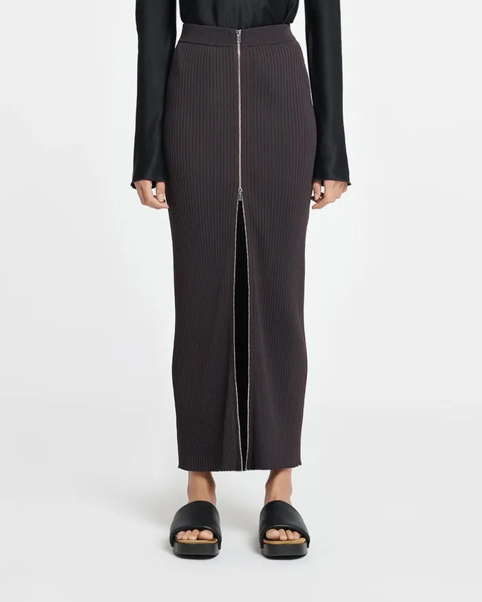 Meika RibbedKnit Maxi Skirt Dark Brown Women Nanushka Skirts