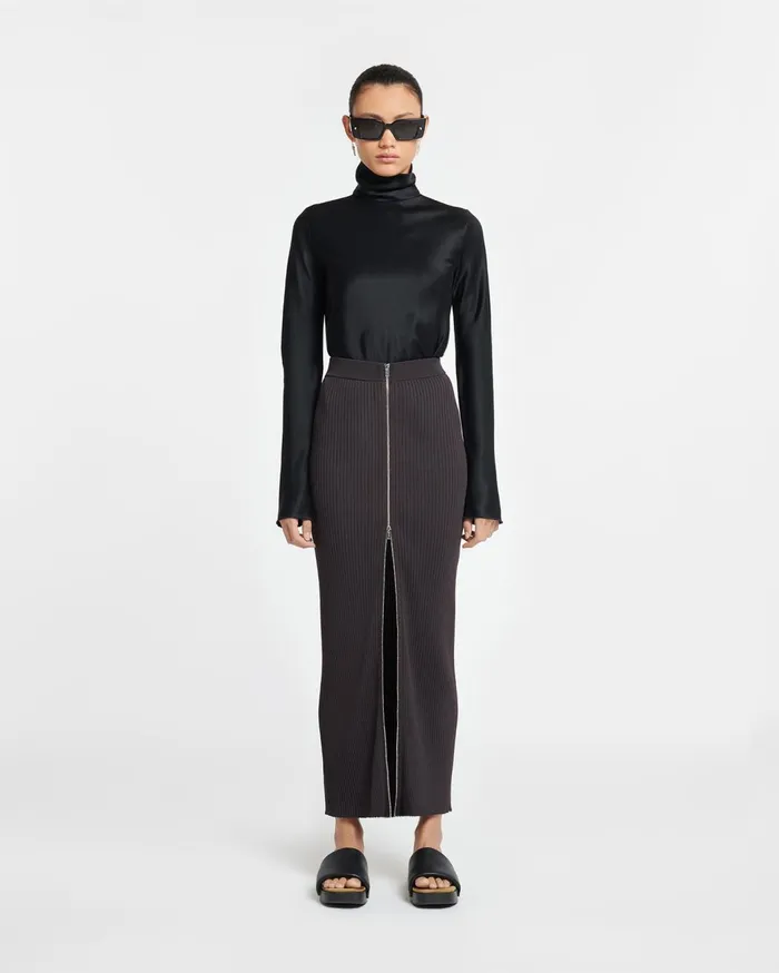 Meika RibbedKnit Maxi Skirt Dark Brown Women Nanushka Skirts