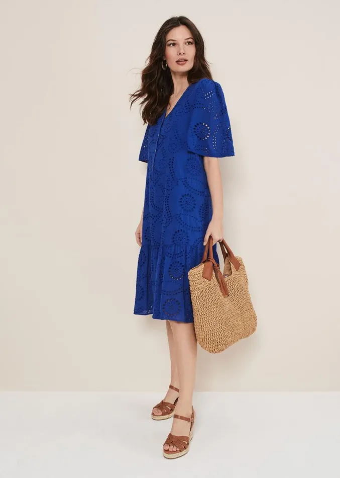 Meleri Broderie Dress Cobalt Women Phase Eight Dresses