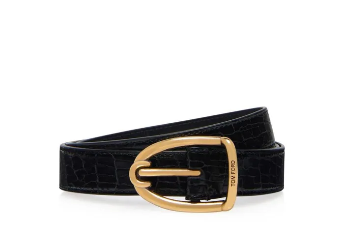 Men Belts Tom Ford Crackled Leather Angled Buckle Belt