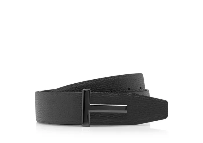 Men Belts Tom Ford Grain Leather T Icon Belt Black